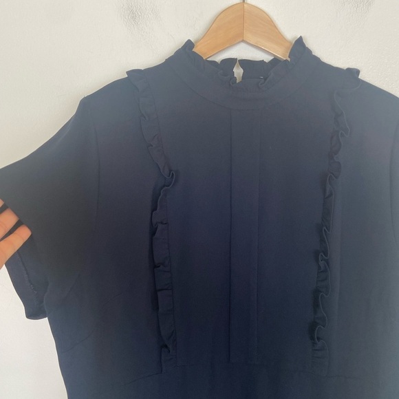 Eloquii Women's Midi Dress Size 10 Color Blue Ruffle Mock Neck Short Sleeve - Picture 2 of 12